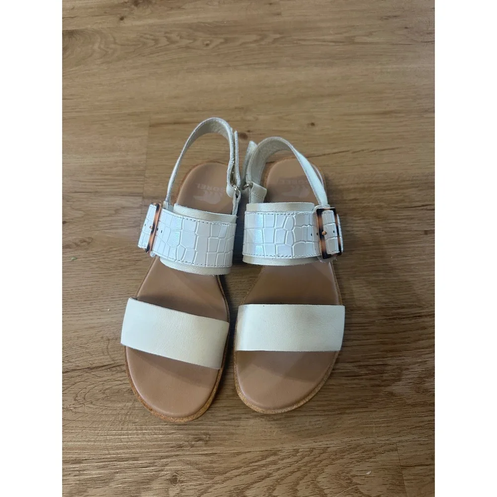 Sorel Ella Classic Slingback Sandals Women 6.5 Chalk Leather NL5075-191